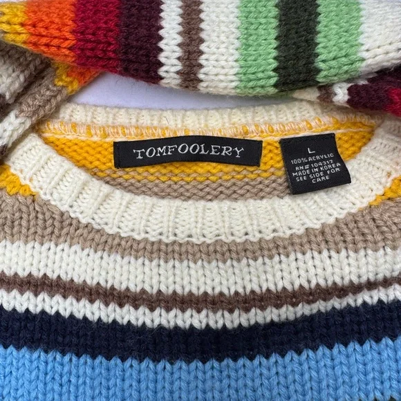 Tomfoolery Women's Colorful Striped Crew Neck Sweater with Matching Scarf - Picture 3 of 8